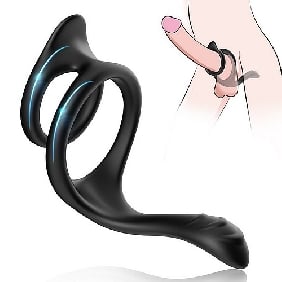 Black Color 3 in 1 Ultra Soft Cock Ring for Erection Enhancing with 2 Rings and Taint Teaser