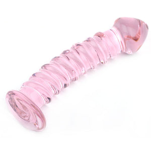 Pink Color Textured Glass Dildo